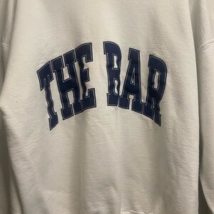 The Bar White Sweatshirt with Blue Lettering